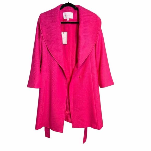 NWT Carolina Herrera Shawl-Collar Belted Wool Twill Coat in Cerise Pink 6 (009) - Picture 11 of 16
